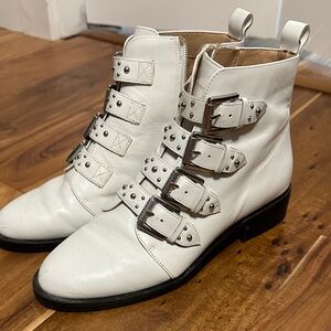 Halogen Studded Buckle Leather Ankle Boots 6.5